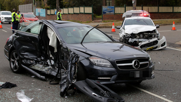 Gai Vieira's Mercedes after the crash. 
