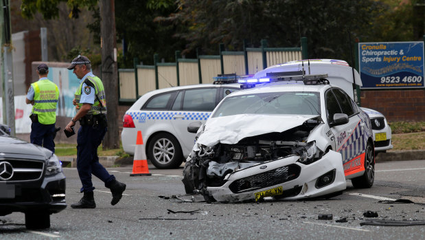 The police car after the collision on Wednesday.