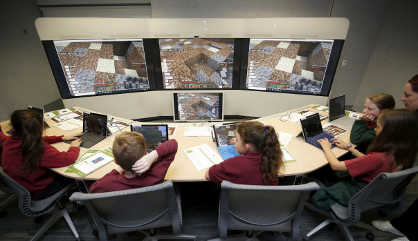 These students at Watsonia Primary School explored Mini Melbourne on Minecraft on Monday.
