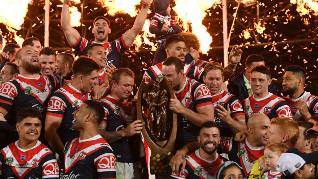 Grand moment: The Roosters set ANZ stadium alight with their scintillating display in last year's grand final.