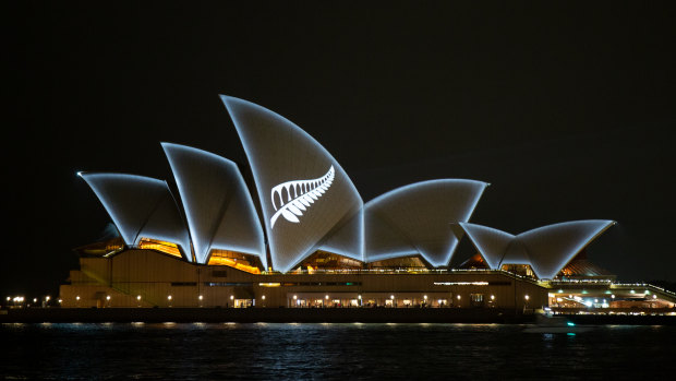 The silver fern of New Zealand was projected on to the sails of the Sydney Opera House.