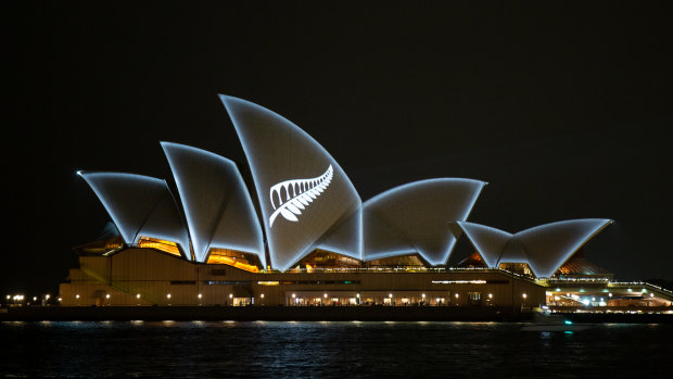 The silver fern of New Zealand was also projected on to the sails of the Sydney Opera House this week.