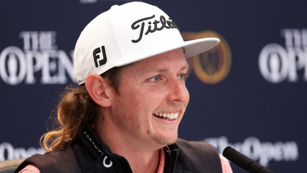 Cameron Smith of Australia talks to the media following his round during day two of British Open.