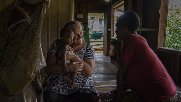 Sally Lloyd at work in Mougulu’s clinic.