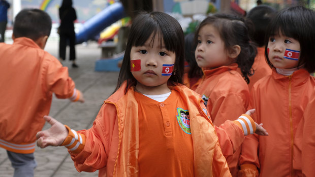 Vietnam-Korea Friendship Kindergarten children get ready for a high-profile visitor.