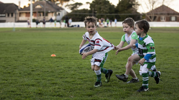 Bondi United players during a COVID-19 impacted 2020 season. The Sydney Roosters Junior Rugby League is the smallest in Sydney.