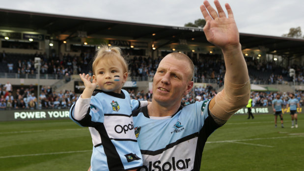 Luke Lewis takes in a well-deserved tribute after his final game at Shark Park.