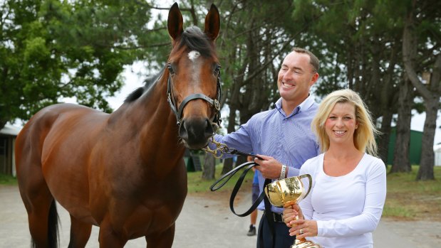 Another Cup: Jamie and Kellie Lovett with their Melbourne Cup winner Protectionist.