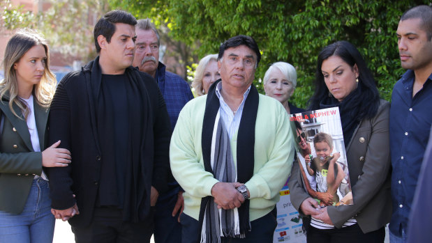 The Vieira family outside St George Hospital where Gai Vieira is in a coma after the collision.