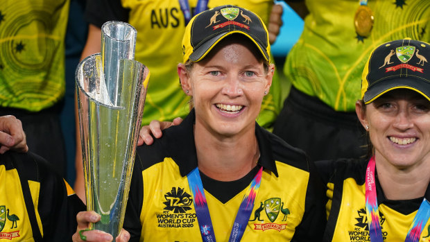 Crowning glory: Australian skipper Meg Lanning with the Twenty20 World Cup trophy.