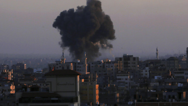 Smoke rises following Israeli airstrikes in Gaza City.