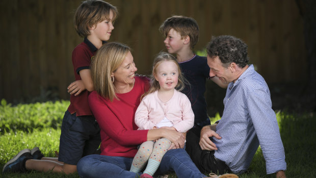 Elizabeth Callinan and Brett Murphy with their children Greta, Rory and Jasper.  