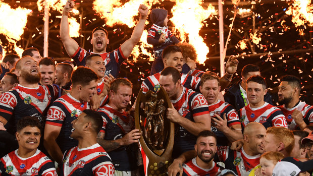 Grand moment: The Roosters set the stadium alight with a scintillating display to see off last year's premiers Melbourne Storm.