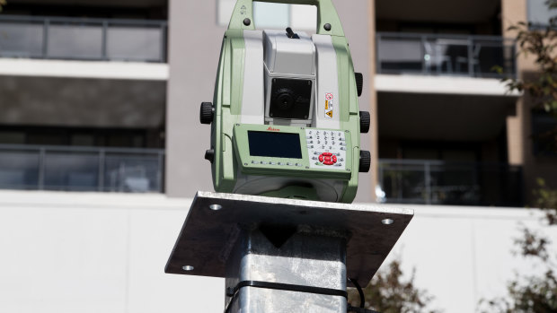 Survey equipment at Mascot Towers on Tuesday.