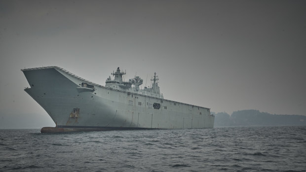 HMAS Adelaide - which has carried engineers, medics and reservists - has been anchored off NSW's far south since January 4 to help in relief and evacuation operations in communities between Eden and Bega.