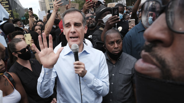 Los Angeles mayor Eric Garcetti has committed to cutting the LAPD's budget.