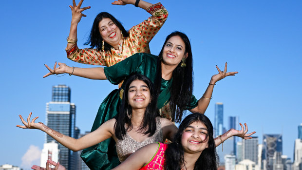 Diwali dancers ahead of Saturday’s festivities, from top: Anna Buardwaj, Dipal Thakkar, Ana Gupta and Kyra Gupta.