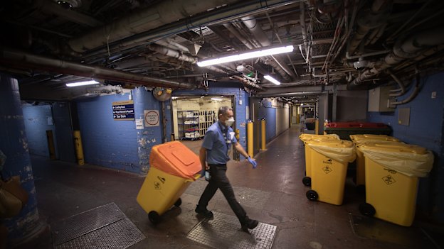 The basement of the Royal Melbourne Hospital leads to the tunnel system and houses the hospital’s kitchen, laundry and morgue. 