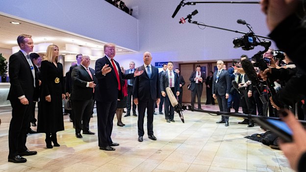 Donald Trump addresses media at Davos.