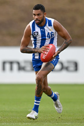 Run out of chances: North Melbourne’s Tarryn Thomas.
