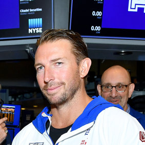 F45’s Adam Gilchrist at the New York Stock Exchange at the float of the fitness franchise in July last year.