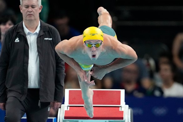 Eye on a medal: Zac Stubblety-Cook competes during the men’s 200-metre breaststroke semi-final in Paris. 