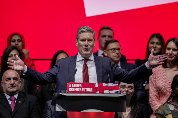 Keir Starmer delivers his leader’s speech at the Labour Party Conference.