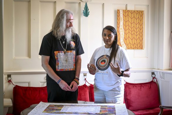 Michael McDonogh, a descendent of Aboriginal activist William Cooper, with former senator Nova Peris in Melbourne.