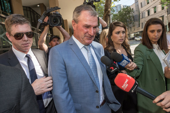 Disgraced horse trainer Darren Weir leaves the Melbourne Magistrates Court in October.