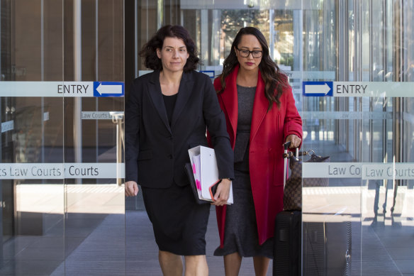 Sue Chrysanthou, SC, left, and solicitor Rebekah Giles leave the Federal Court in Sydney on Thursday.