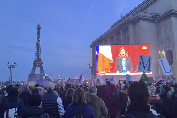 Abortion supporters watch the live screening of the vote in Paris.