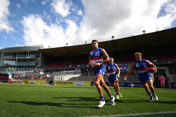 Jamarra Ugle-Hagan runs out in the VFL on Sunday.