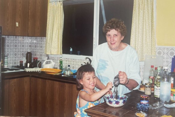 Baking a cake.