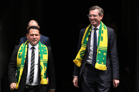 Football Australia chief James Johnson with NSW Premier Dominic Perrottet.