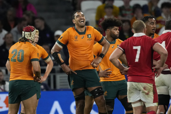 Richie Arnold during the Wallabies’ loss to Wales at the World Cup.