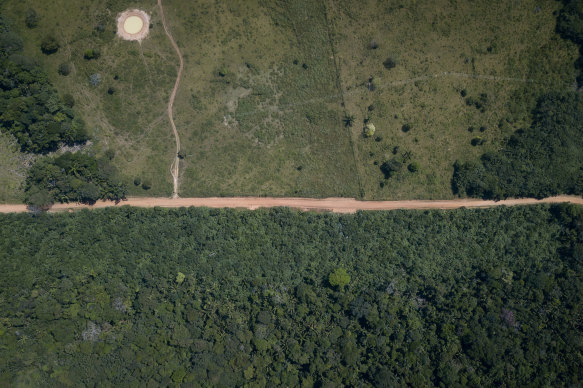 A road splits a deforested area near El Capricho, Guaviare department, Colombia. A study has found the Amazon rainforest is losing its ability to recover from shocks.