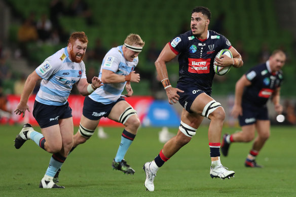 Trevor Hosea leaves the Waratahs in his wake during his side’s 33-14 win in Melbourne in 2021. 
