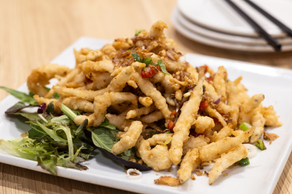 Salt and pepper whitebait, one of several fried dishes useful at the end of the night.