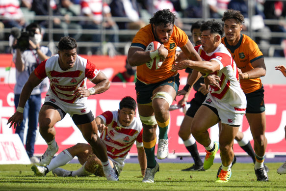 Rob Leota on the charge against Japan in Oita in 2021.