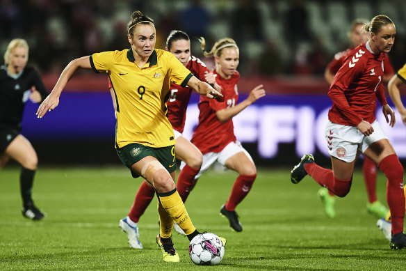 Caitlin Foord scored twice against Denmark in a memorable Matildas comeback last October.