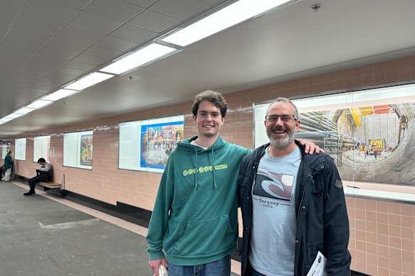 Will and Richard Moulding at Campbell Arcade as they make their way from Flinders Street to Town Hall station using an underground passage.