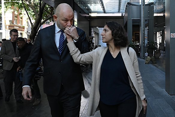Arsen Ostrovsky and his wife Tzeira Ostrovsky after he gave evidence at the Royal Commission on Antisemitism and Social Cohesion in Sydney.