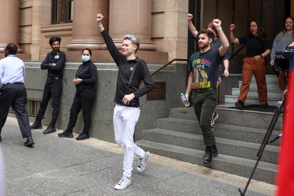 Apple workers walking off the job in Brisbane last month.