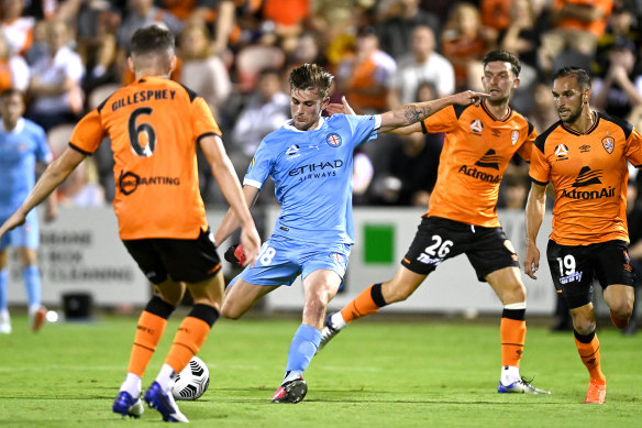 Connor Metcalfe pulls the trigger to kick the winning goal for Melbourne City.