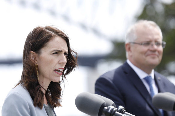 NZ Prime Minister Jacinda Ardern with Prime Minister Scott Morrison in Sydney in February. 