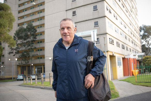 Brian leaving the Melrose Street tower in North Melbourne last July after the hard lockdown.