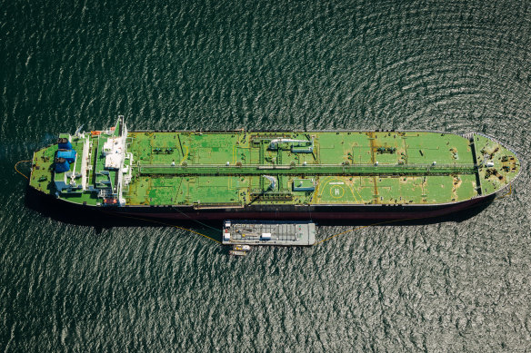 A tanker near a port.