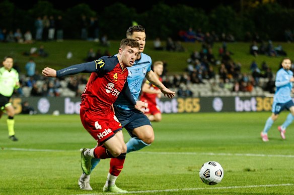 Adelaide’s Ryan Strain on the attack in Kogarah.