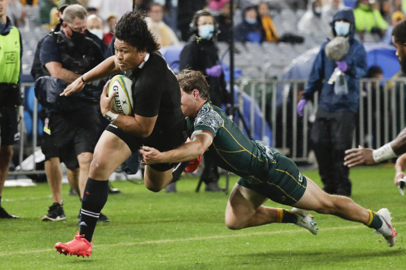 Caleb Clarke starred for the All Blacks against the Wallabies.