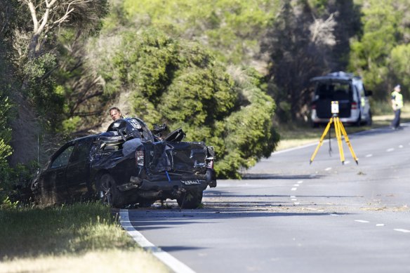 The scene of a 2014 crash on the Mornington Peninsula Freeway which killed both occupants.